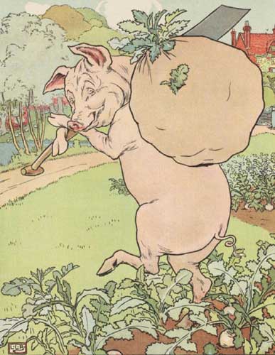 Original Illustration of pig and sticks from Three Little Pigs bedtime story