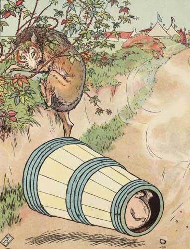 Original Illustration of wolf and barrel from Three Little Pigs bedtime story