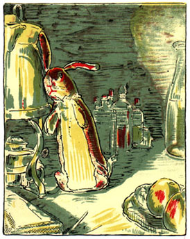 Rabbit listening at the door: Original Illustration of The Velveteen Rabbit bedtime story