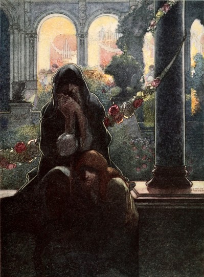 Oscar Wilde's Happy Prince bedtime story illustration of beggars at the gate