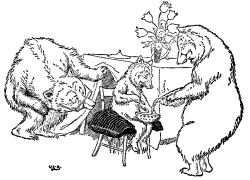 Vintage illustration of baby bear on his own chair for Goldilocks and the Three Bears bedtime story