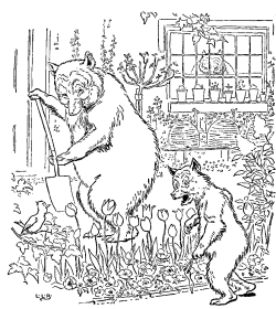 Vintage black and white illustration of bears digging, for Goldilocks and the Three Bears bedtime story