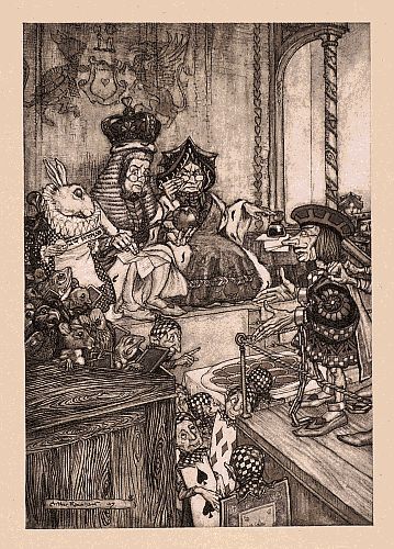 Original children's illustration of Who Stole the Tarts from Alice in Wonderland 