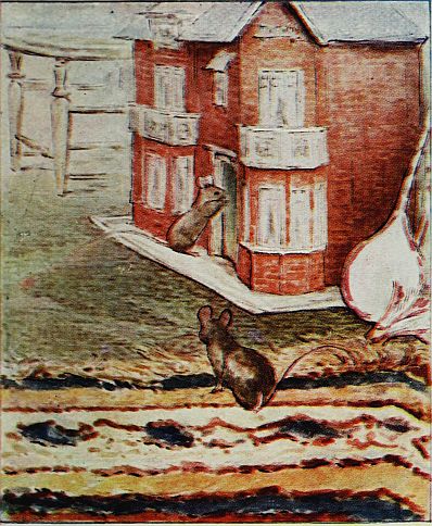 Beatrix Potter children's illustration of mice in dolls house for Two Bad Mice