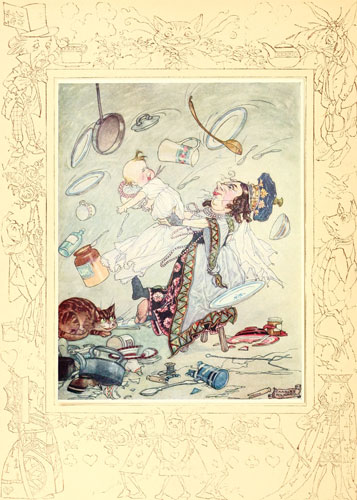 Original children's illustration of Shake Him When He Sneezes from Alice in Wonderland 