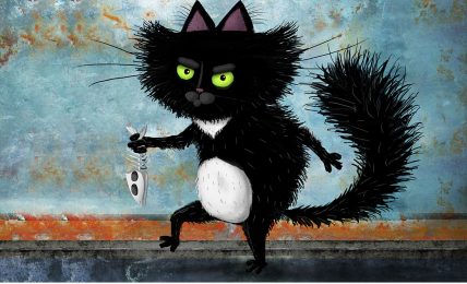 Illustration of black cat for bedtime story The Legend of the Black Sea