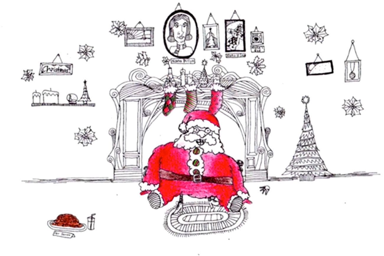 Illustration of fat Santa for Christmas motion poem "The Christmas Incident"