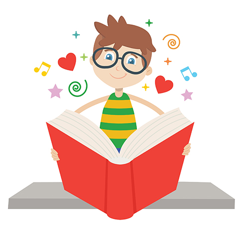 Illustration of child reading book