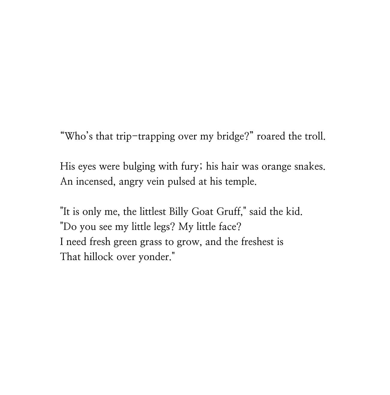 Dark fairytales The Three Billy Goats Gruff poetic fairy tale retellings page 15
